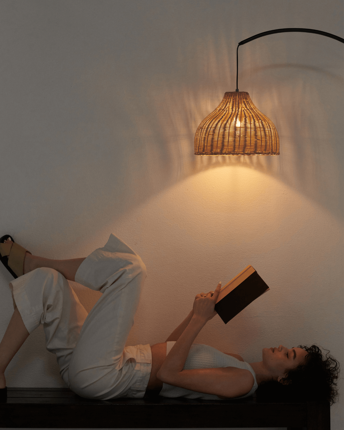 Lark Wicker Arc Floor Lamp | Warm Ambient Glow