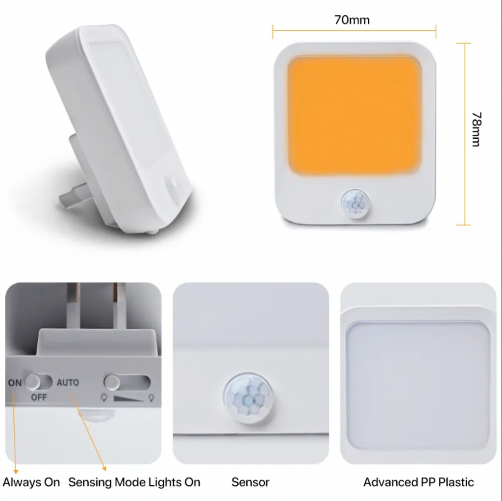 Sleep-Safe Amber Nightlight | Warm Glow, Motion Sensing