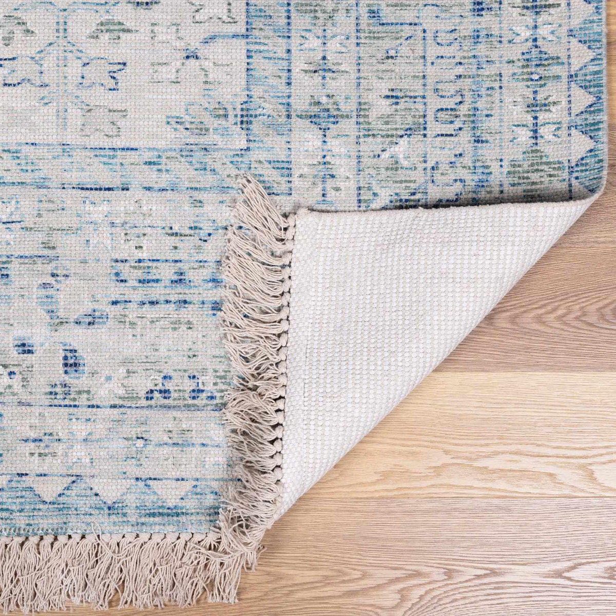 Coastal Calm Cotton Area Rug – Hand-Woven in Sage & Aqua