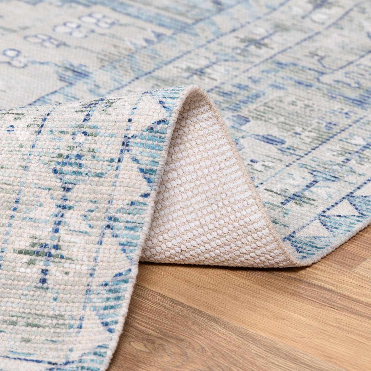 Coastal Calm Cotton Area Rug – Hand-Woven in Sage & Aqua