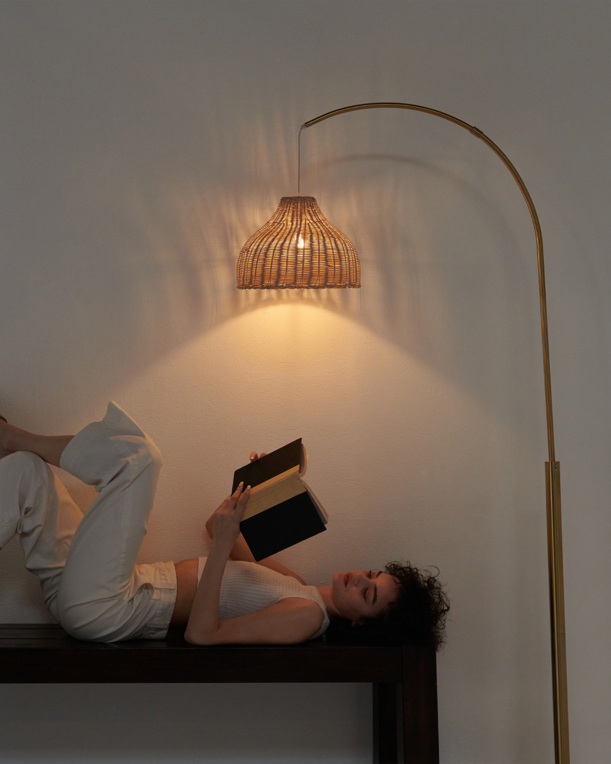 Lark Wicker Arc Floor Lamp | Warm Ambient Glow