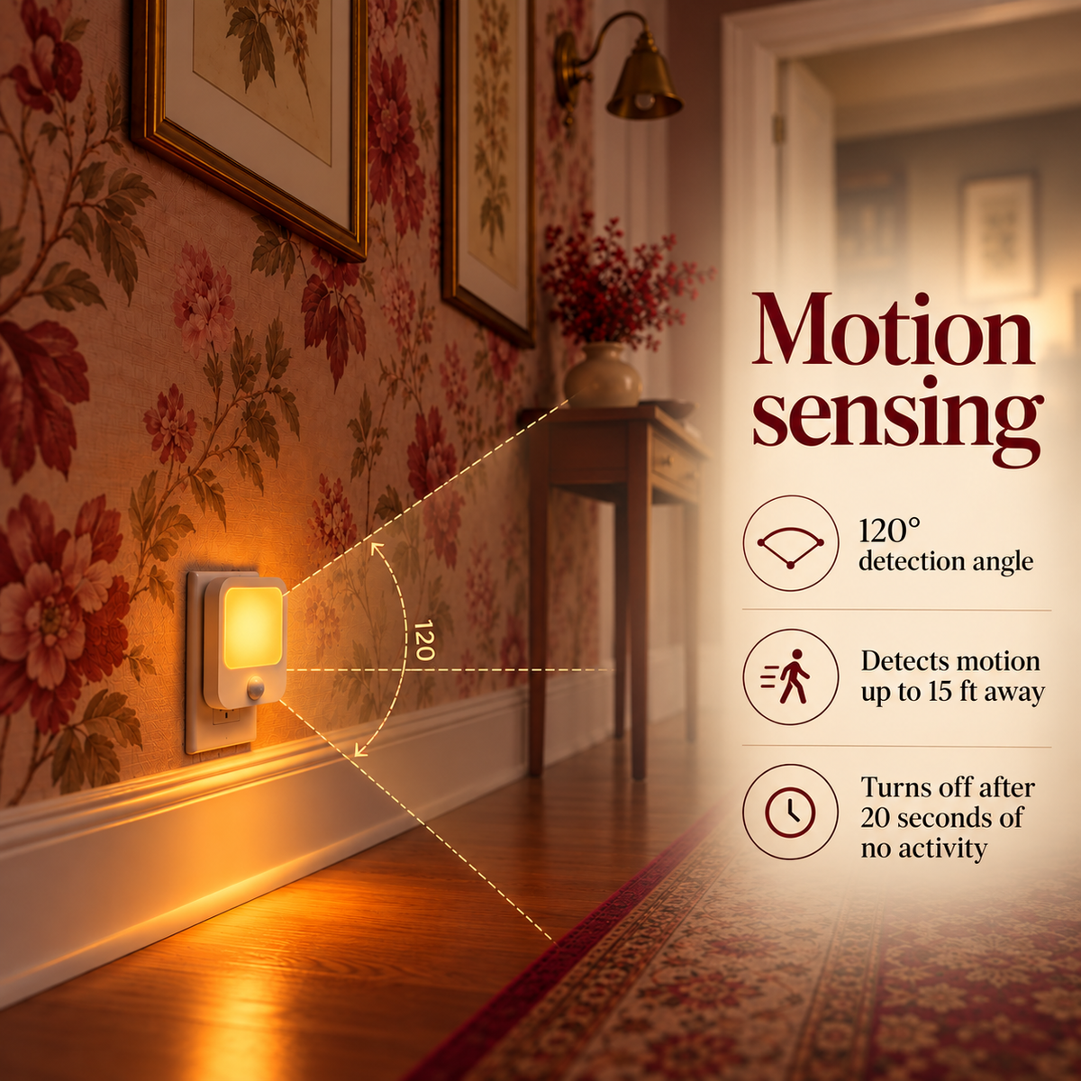Sleep-Safe Amber Nightlight | Warm Glow, Motion Sensing
