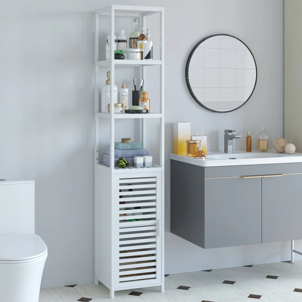 Getone Bathroom Tall Cabinet Bamboo Storage Cupboard Slim Bathroom Shelving Unit 169cm