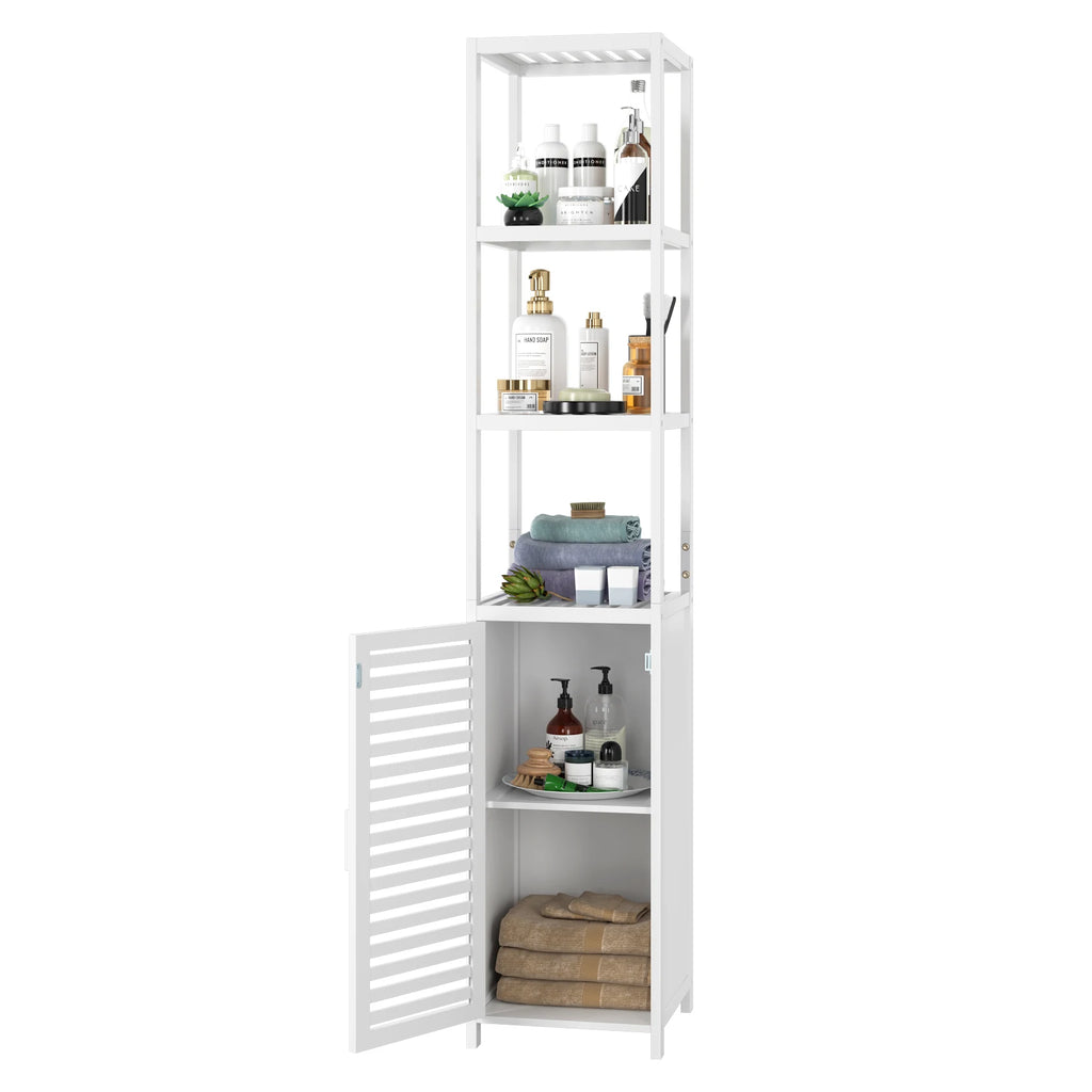 Getone Bathroom Tall Cabinet Bamboo Storage Cupboard Slim Bathroom Shelving Unit 169cm