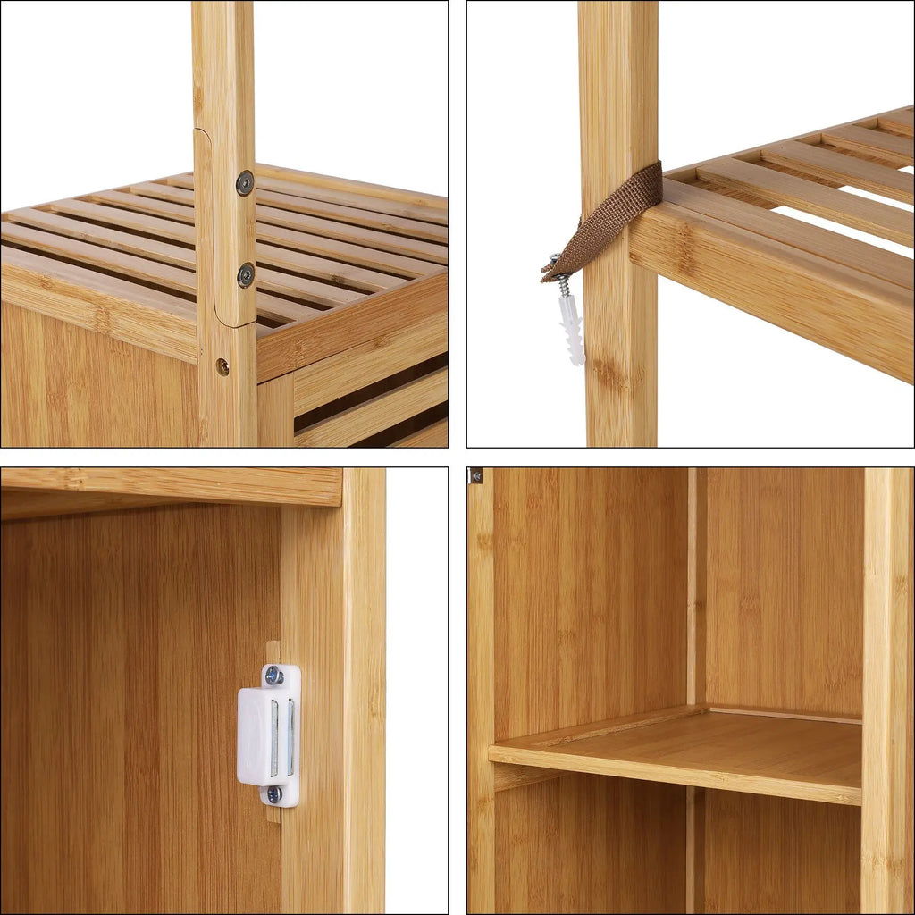 Getone Bathroom Tall Cabinet Bamboo Storage Cupboard Slim Bathroom Shelving Unit 169cm