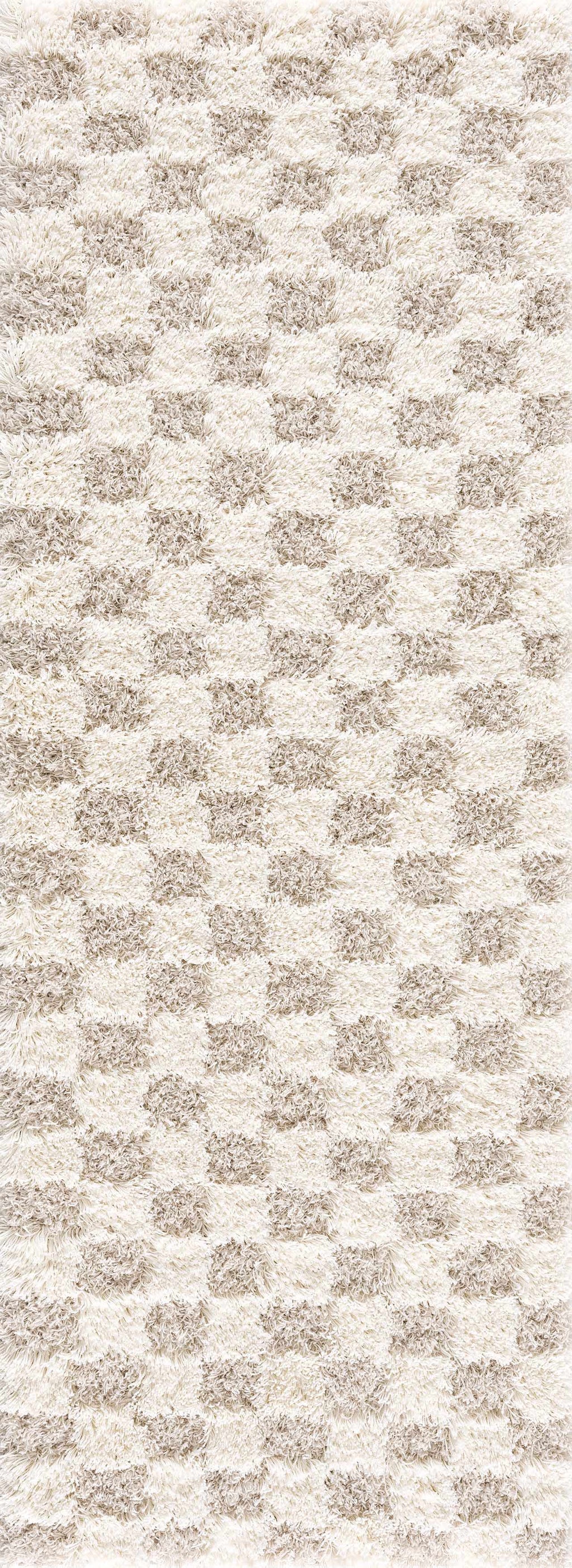 Cloud-Soft Checkered Area Rug – Contemporary Plush in Warm Neutrals