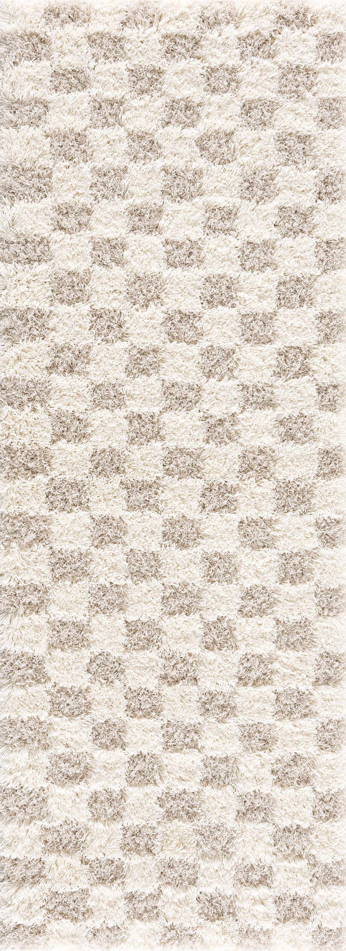 Cloud-Soft Checkered Area Rug – Contemporary Plush in Warm Neutrals