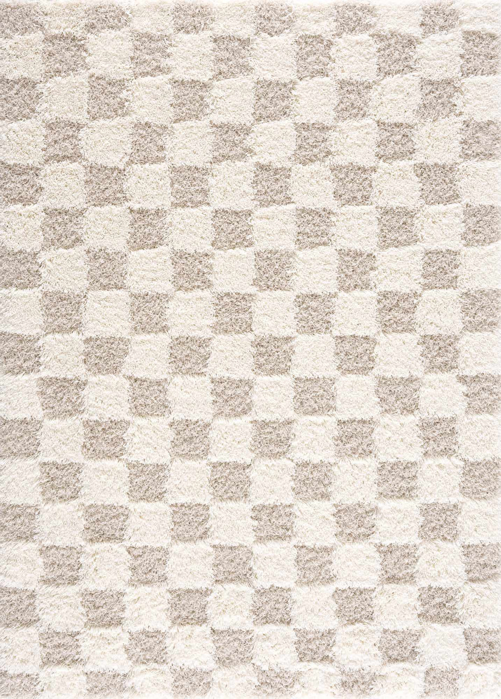 Cloud-Soft Checkered Area Rug – Contemporary Plush in Warm Neutrals