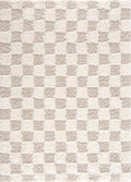 Cloud-Soft Checkered Area Rug – Contemporary Plush in Warm Neutrals