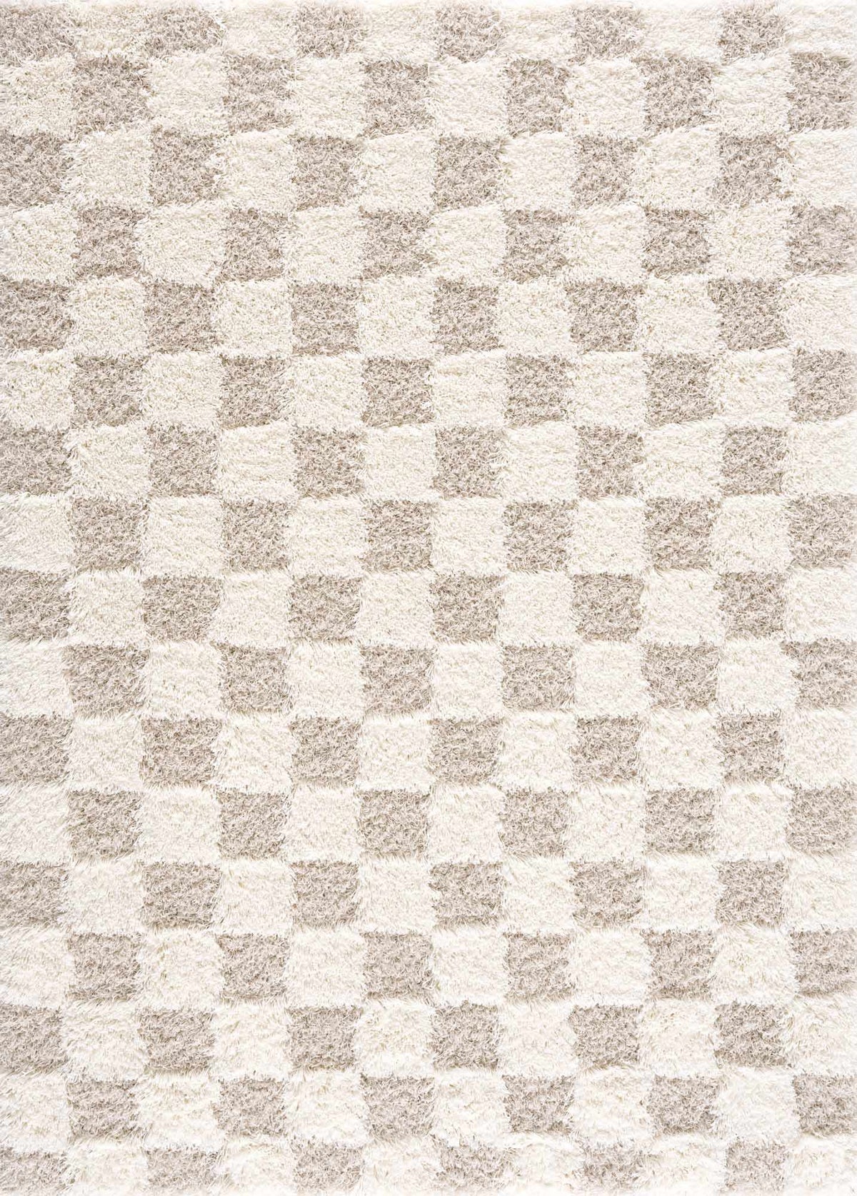 Cloud-Soft Checkered Area Rug – Contemporary Plush in Warm Neutrals