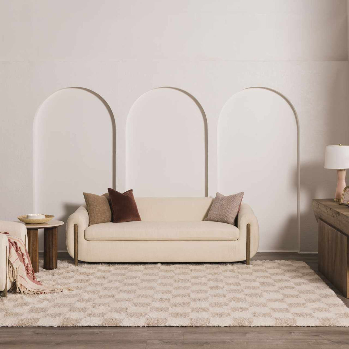 Cloud-Soft Checkered Area Rug – Contemporary Plush in Warm Neutrals