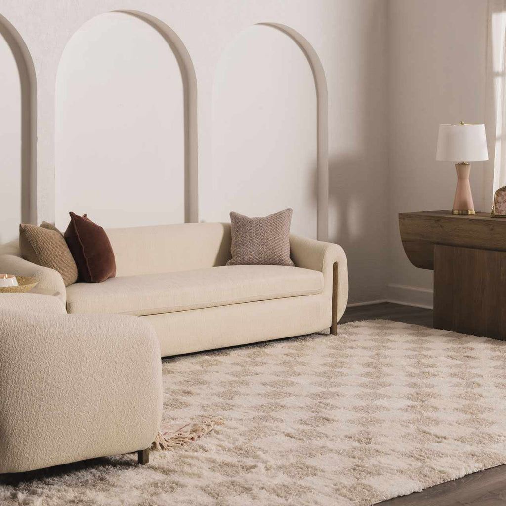 Cloud-Soft Checkered Area Rug – Contemporary Plush in Warm Neutrals