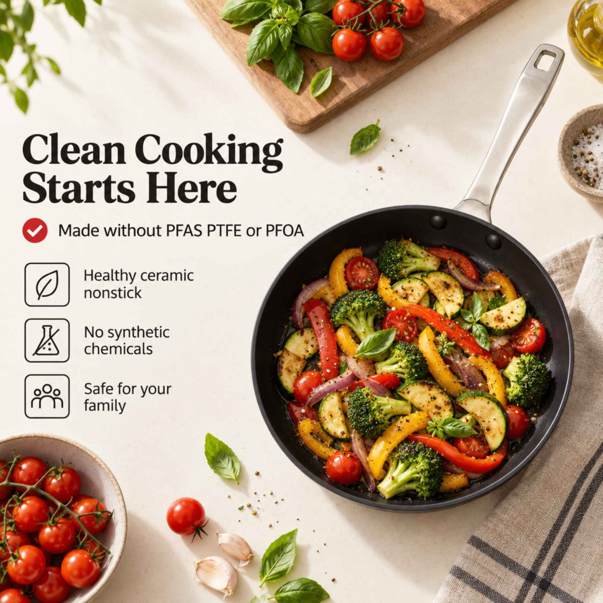 Clean Cook Ceramic Frying Pan – Non-Toxic, Every Cooktop