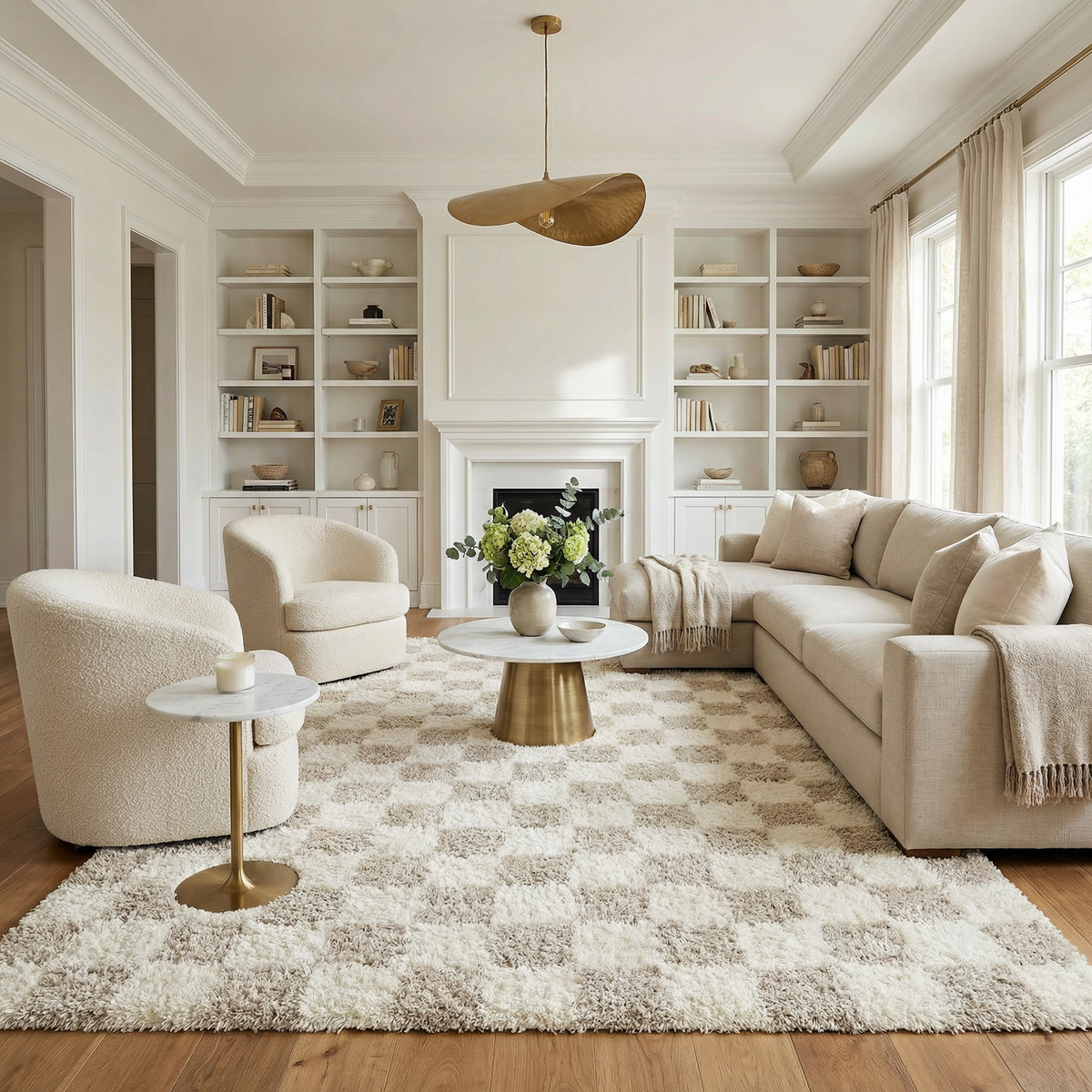 Cloud-Soft Checkered Area Rug – Contemporary Plush in Warm Neutrals